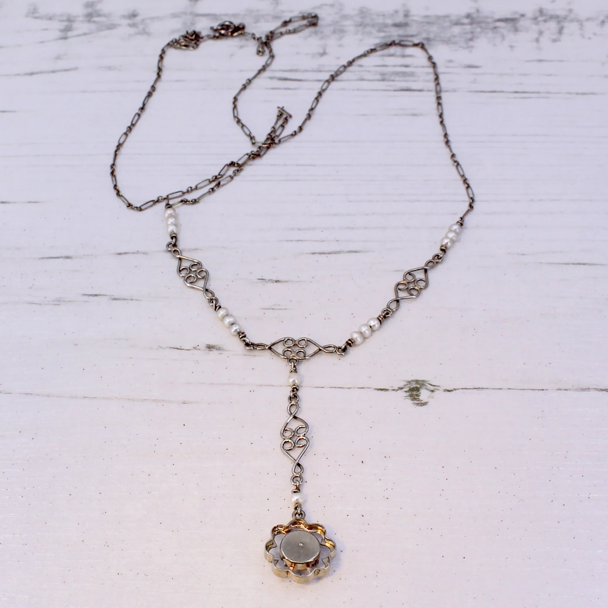 Mid Century 0.65 Carat Old Cut Diamond & Seed Pearl Necklace, circa 1950 - Image 6