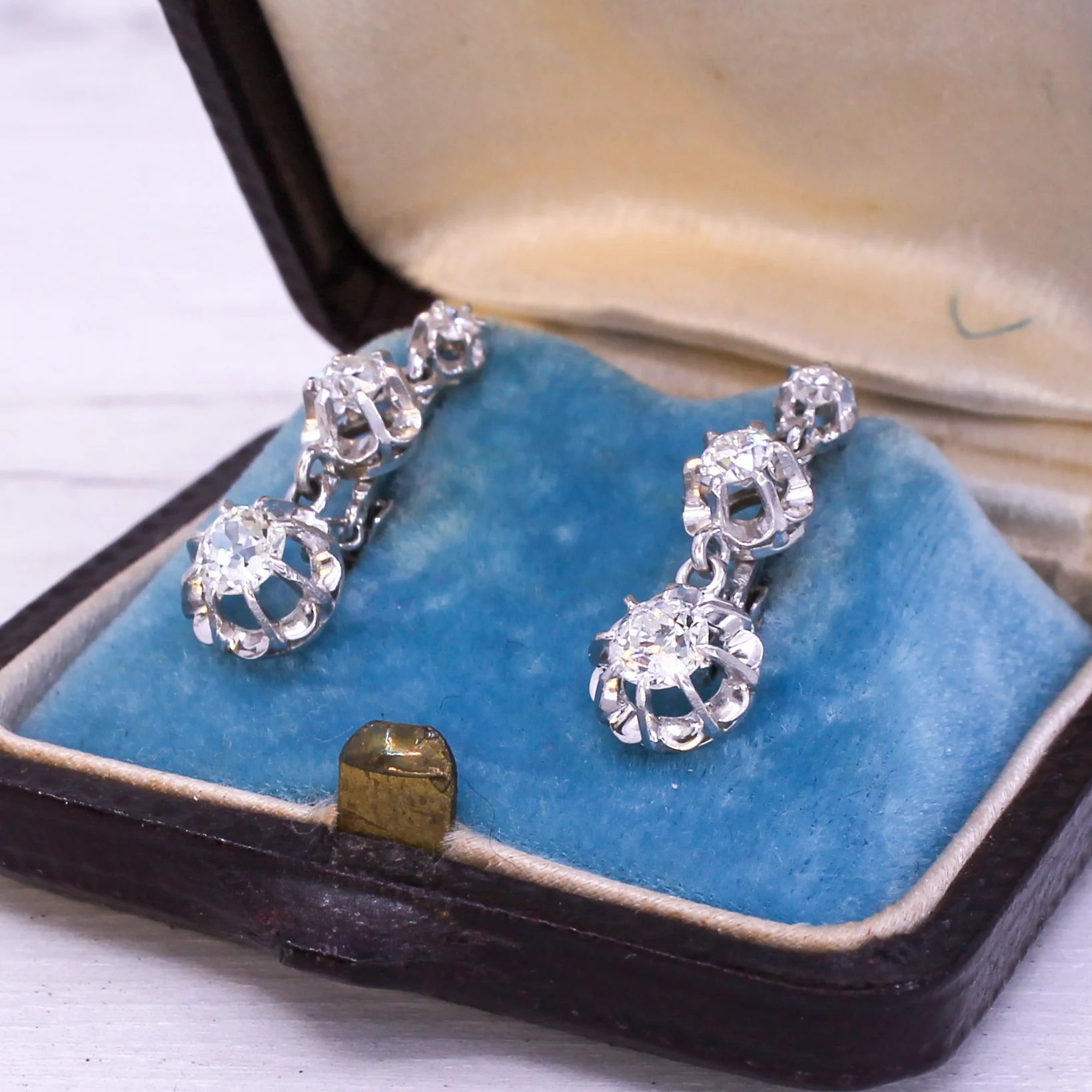 Mid Century 0.76 Carat Old Cut Diamond Lever-Back Earrings, circa 1950 - Image 3
