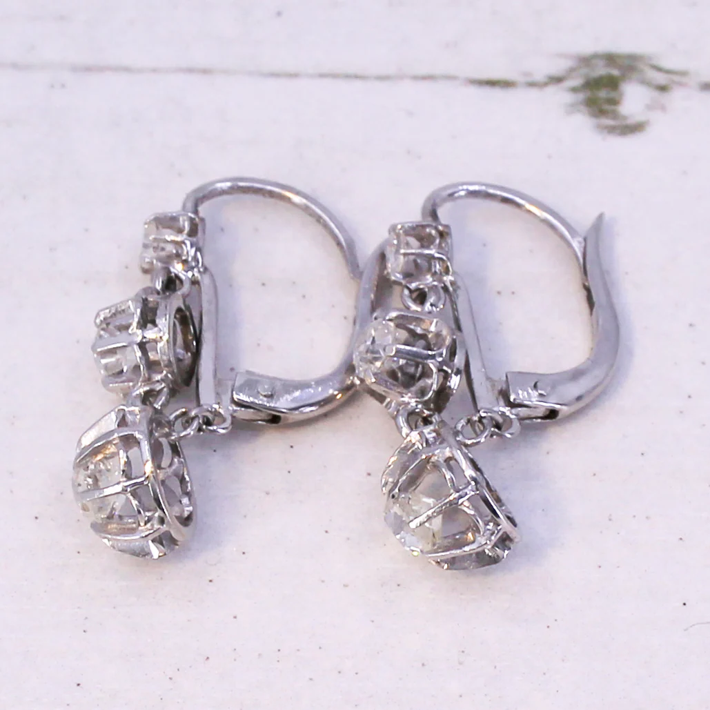 Mid Century 0.76 Carat Old Cut Diamond Lever-Back Earrings, circa 1950 - Image 5