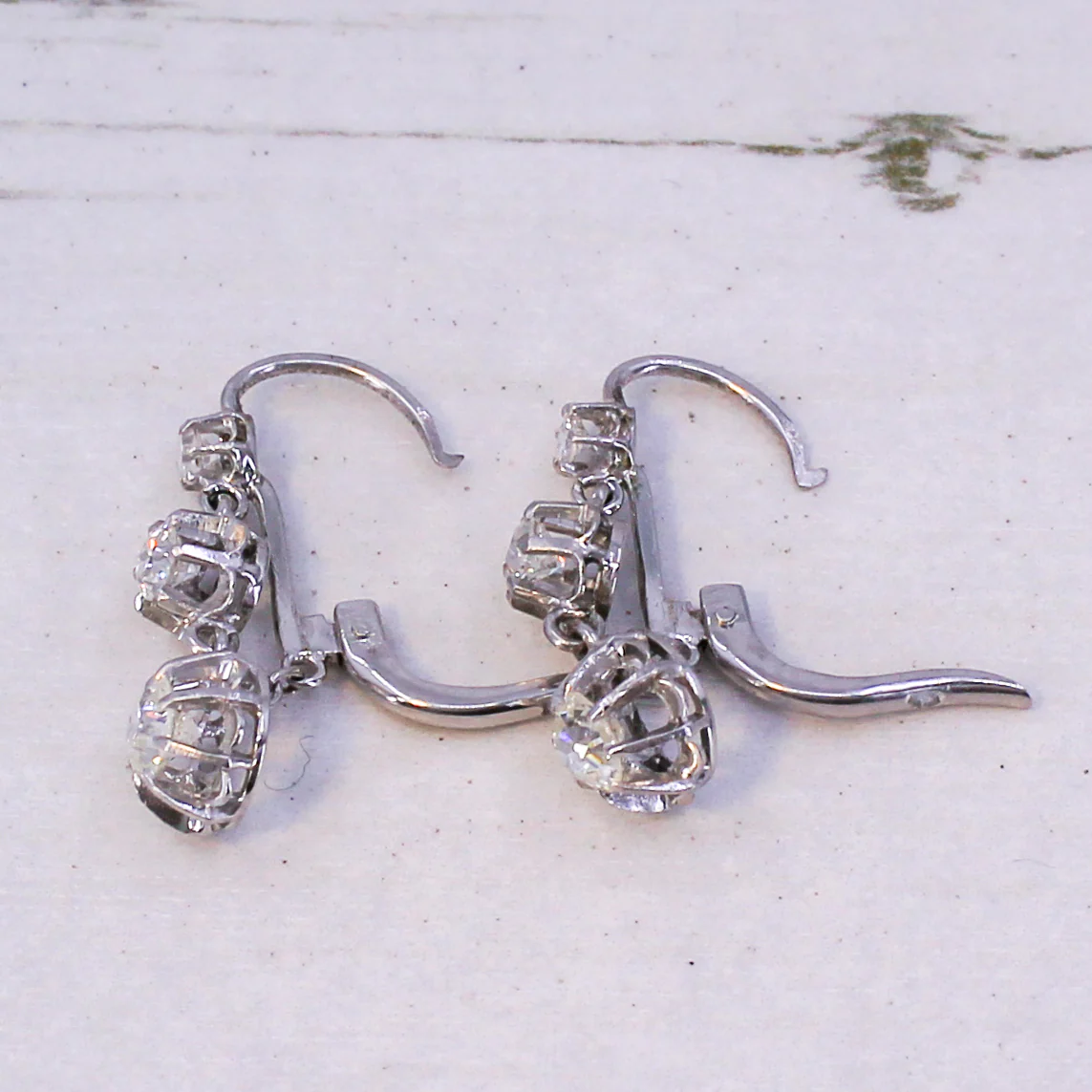 Mid Century 0.76 Carat Old Cut Diamond Lever-Back Earrings, circa 1950 - Image 6