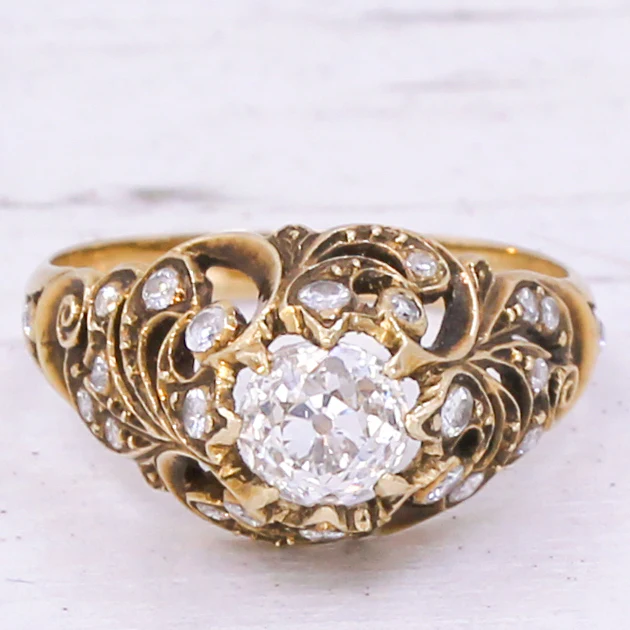 Mid Century 0.79 Carat Old Cut Diamond Ornate Solitaire Ring, circa 1965 - Image 3