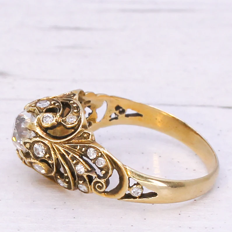 Mid Century 0.79 Carat Old Cut Diamond Ornate Solitaire Ring, circa 1965 - Image 4
