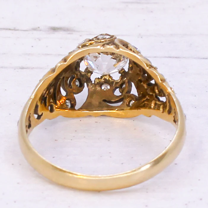 Mid Century 0.79 Carat Old Cut Diamond Ornate Solitaire Ring, circa 1965 - Image 5