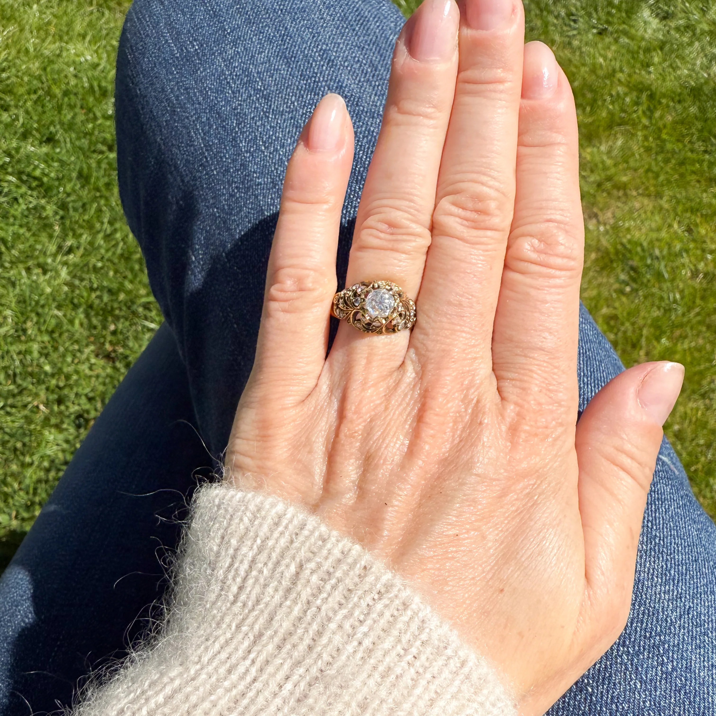 Mid Century 0.79 Carat Old Cut Diamond Ornate Solitaire Ring, circa 1965 - Image 6