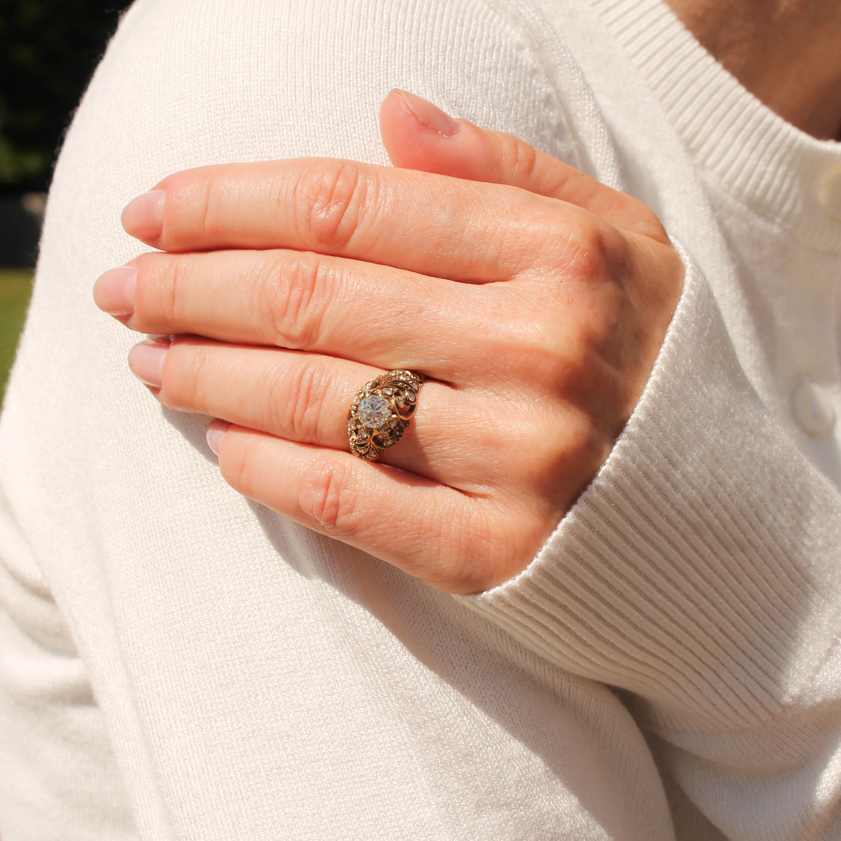 Mid Century 0.79 Carat Old Cut Diamond Ornate Solitaire Ring, circa 1965 - Image 7