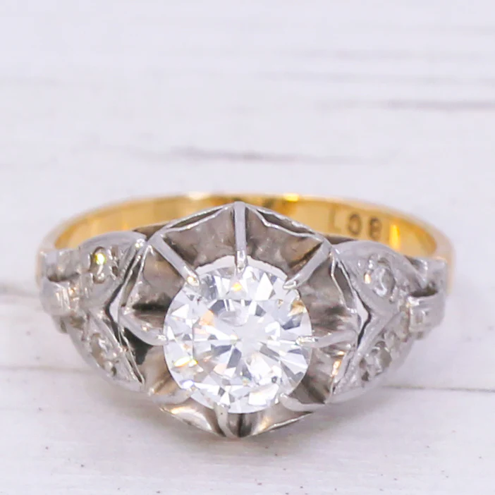Mid Century 0.86 Carat Transitional Cut Diamond Engagement Ring, circa 1950 - Image 3