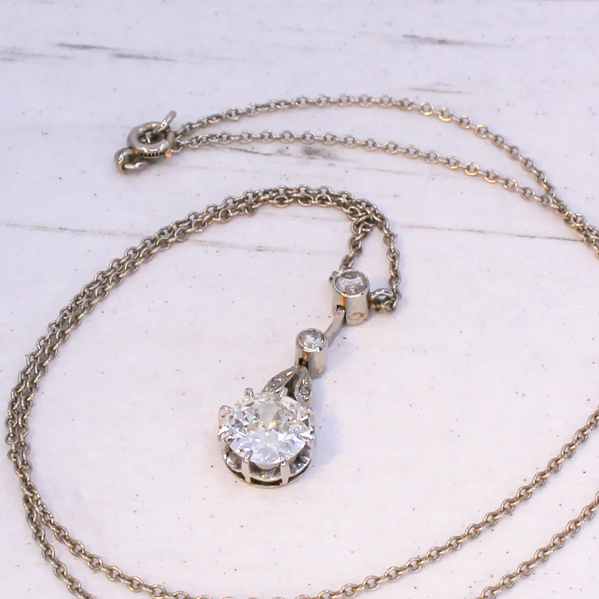 Mid Century 0.97 Carat Old Cut Diamond Pendant, circa 1950 - Image 5