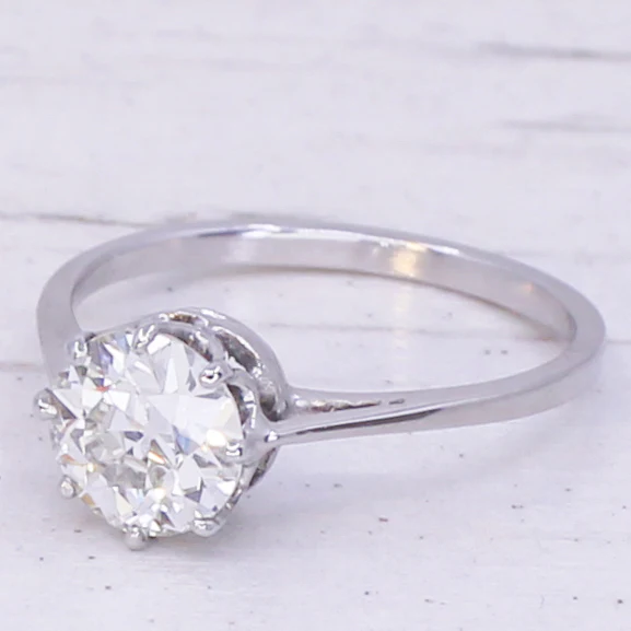 Mid Century 1.00 Carat Transitional Cut Diamond Engagement Ring, circa 1950