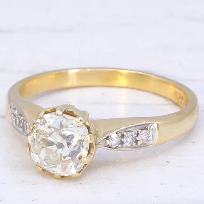 Mid Century 1.26 Carat Old Cut Diamond Engagement Ring, circa 1965