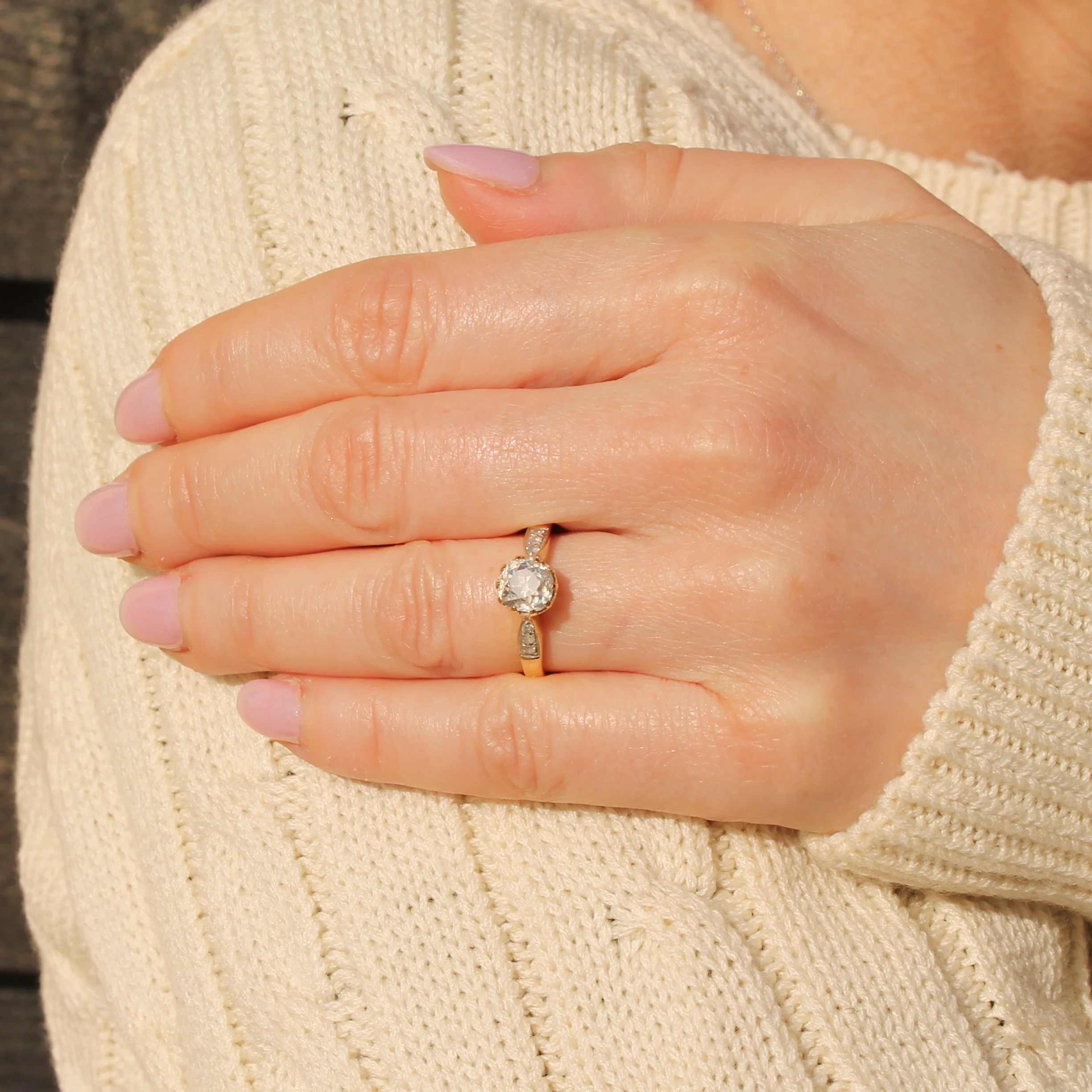 Mid Century 1.26 Carat Old Cut Diamond Engagement Ring, circa 1965 - Image 6