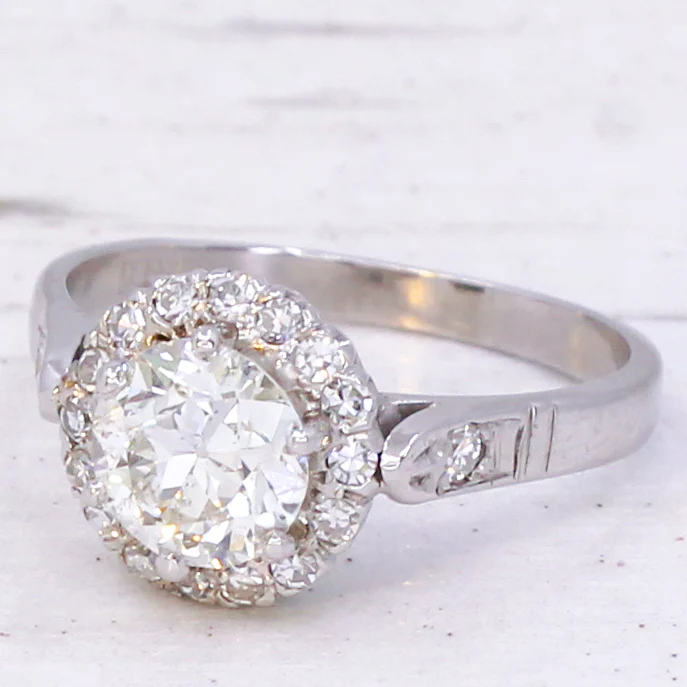Mid Century 1.49 Carat Transitional Cut Diamond Cluster Ring, circa 1955