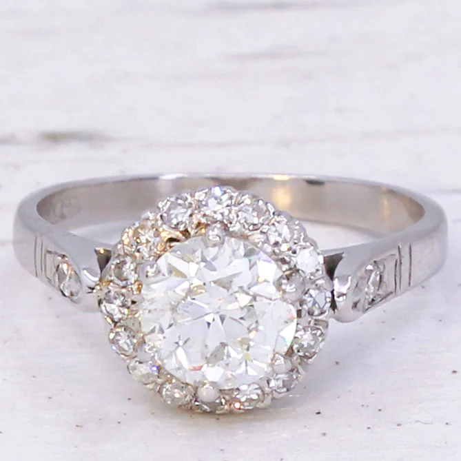 Mid Century 1.49 Carat Transitional Cut Diamond Cluster Ring, circa 1955 - Image 3