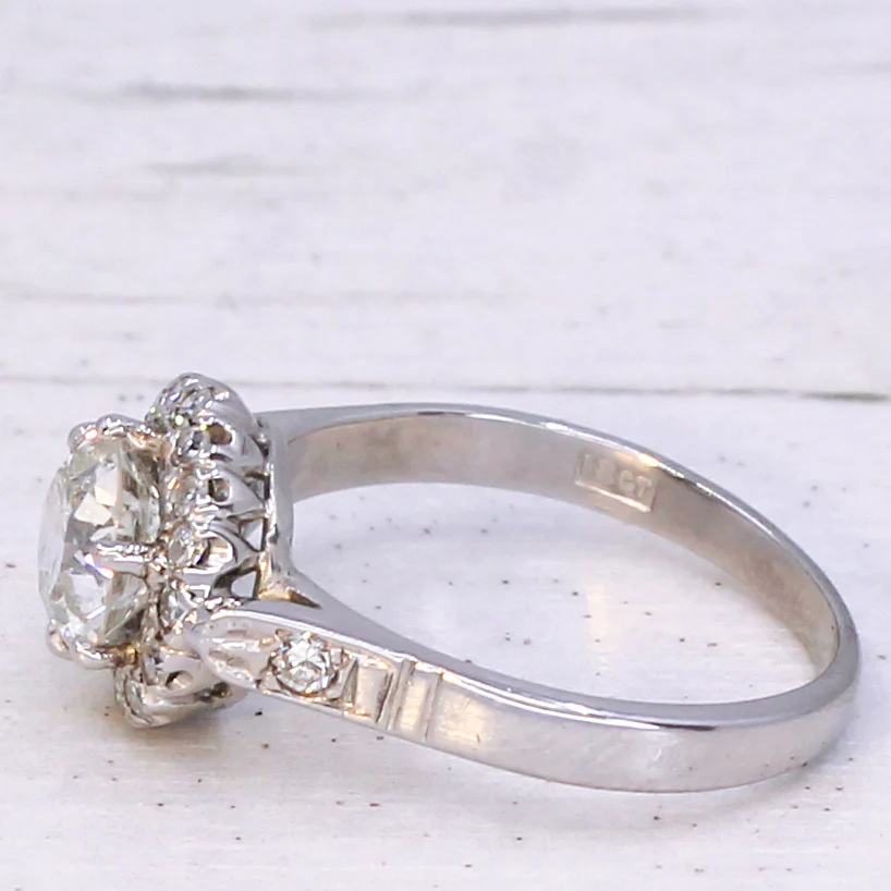 Mid Century 1.49 Carat Transitional Cut Diamond Cluster Ring, circa 1955 - Image 4