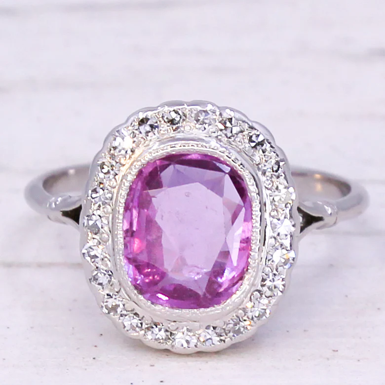 Mid Century 1.50 Carat Natural Pink Sapphire & Diamond Ring, circa 1950 - Image 3