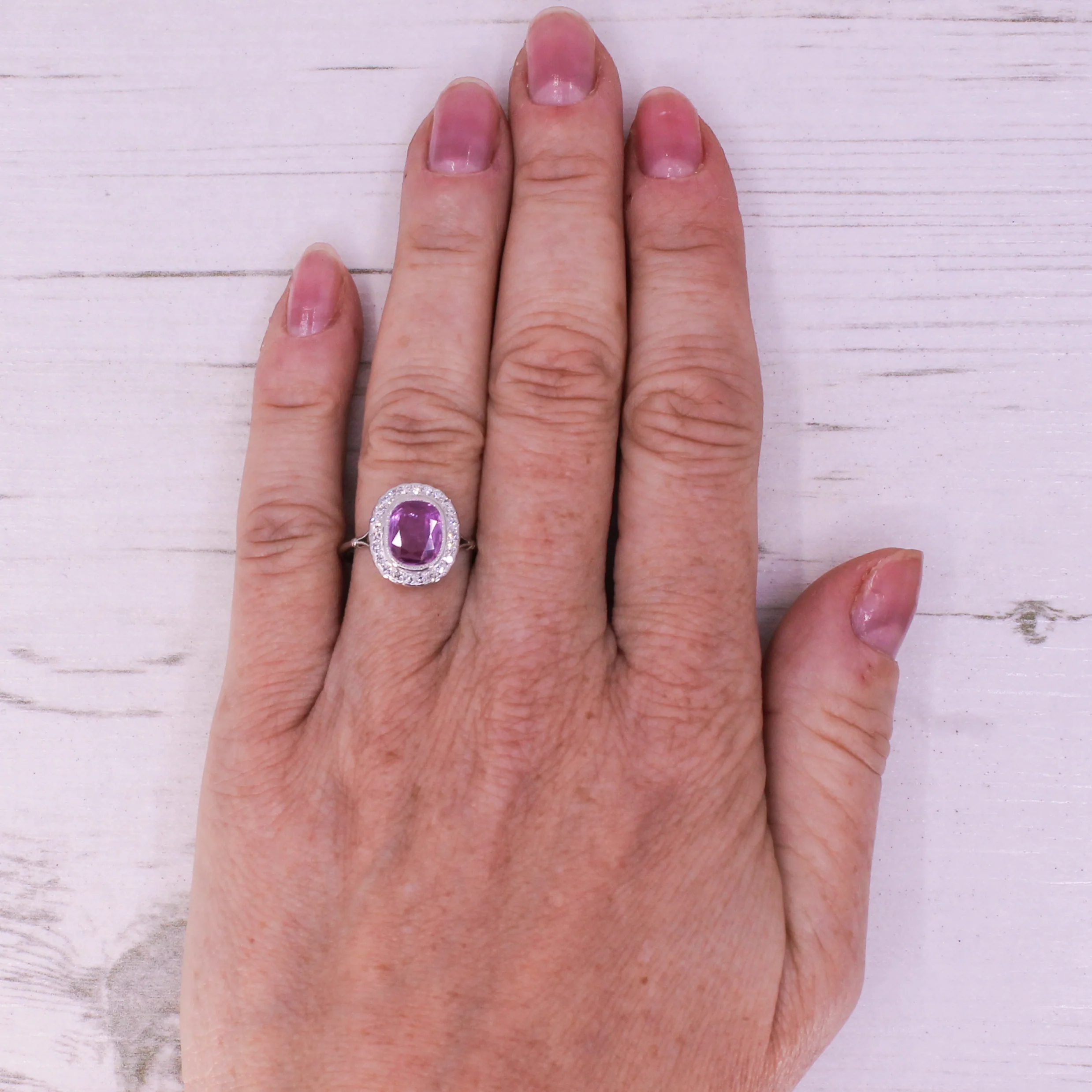 Mid Century 1.50 Carat Natural Pink Sapphire & Diamond Ring, circa 1950 - Image 7