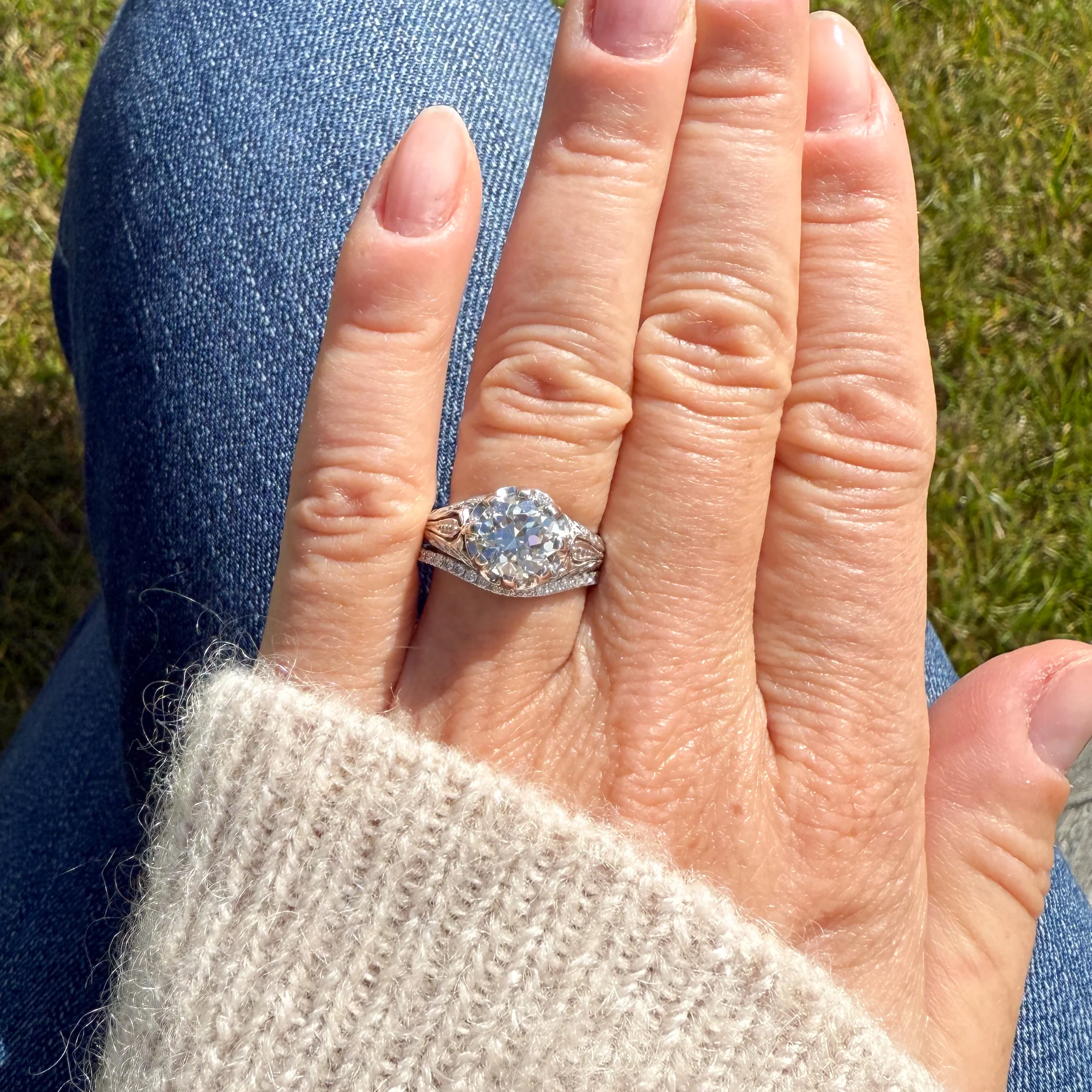 Mid Century 1.76 Carat Old Cut Diamond Engagement Ring, circa 1960 - Image 6