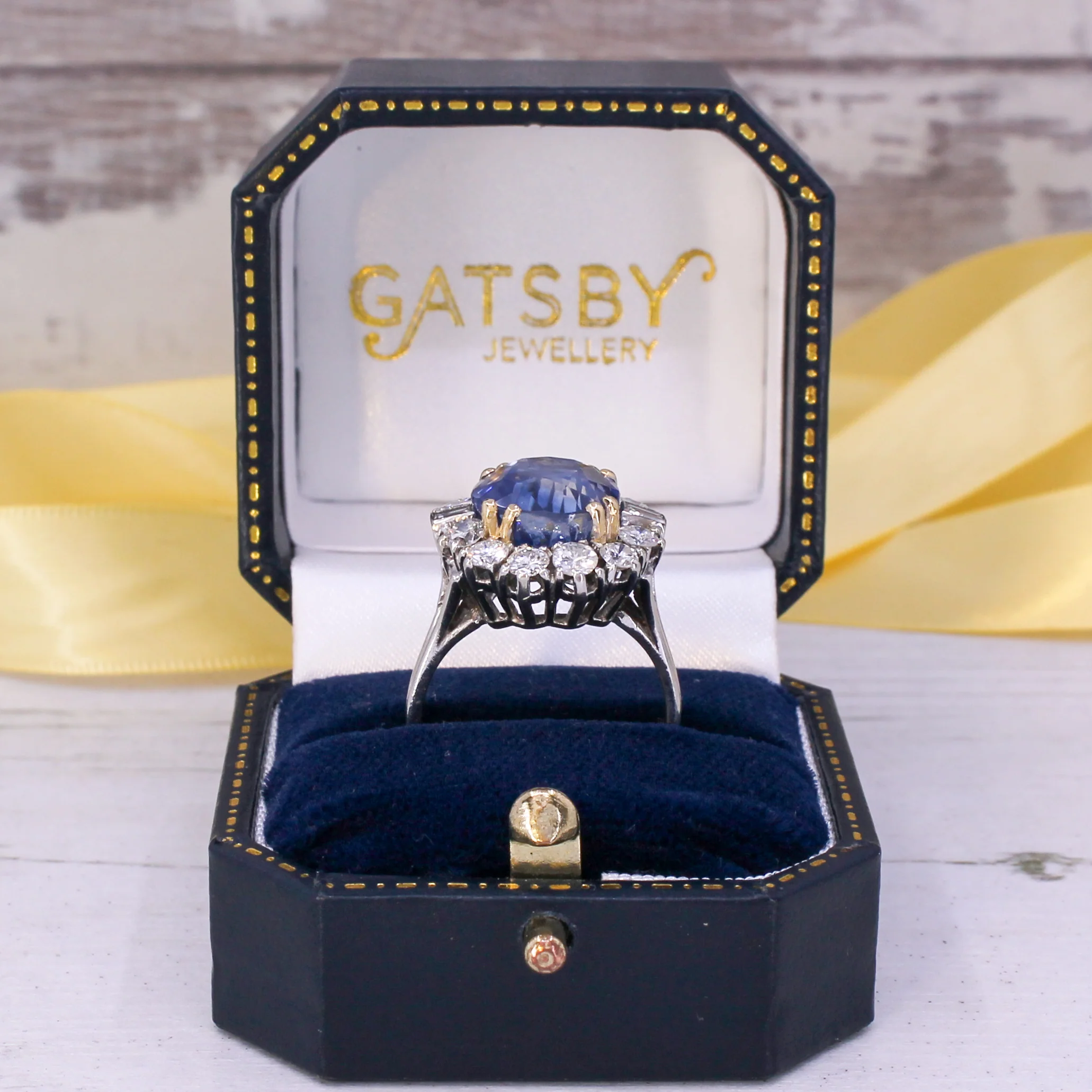Mid Century 10.87 Carat Natural Ceylon Sapphire & Diamond Cluster Ring, circa 1965 - Image 8