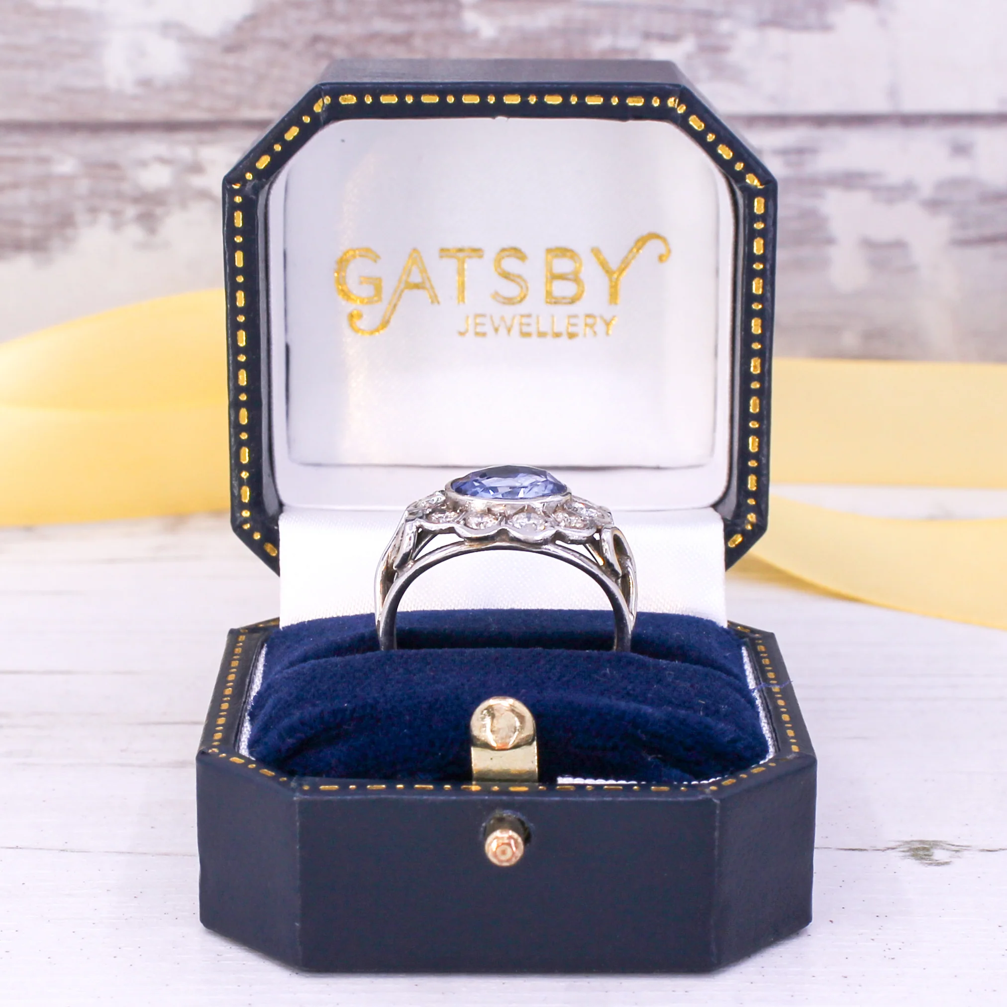 Mid Century 2.50 Carat Unheated Ceylon Sapphire & Diamond Cluster Ring, circa 1965 - Image 8