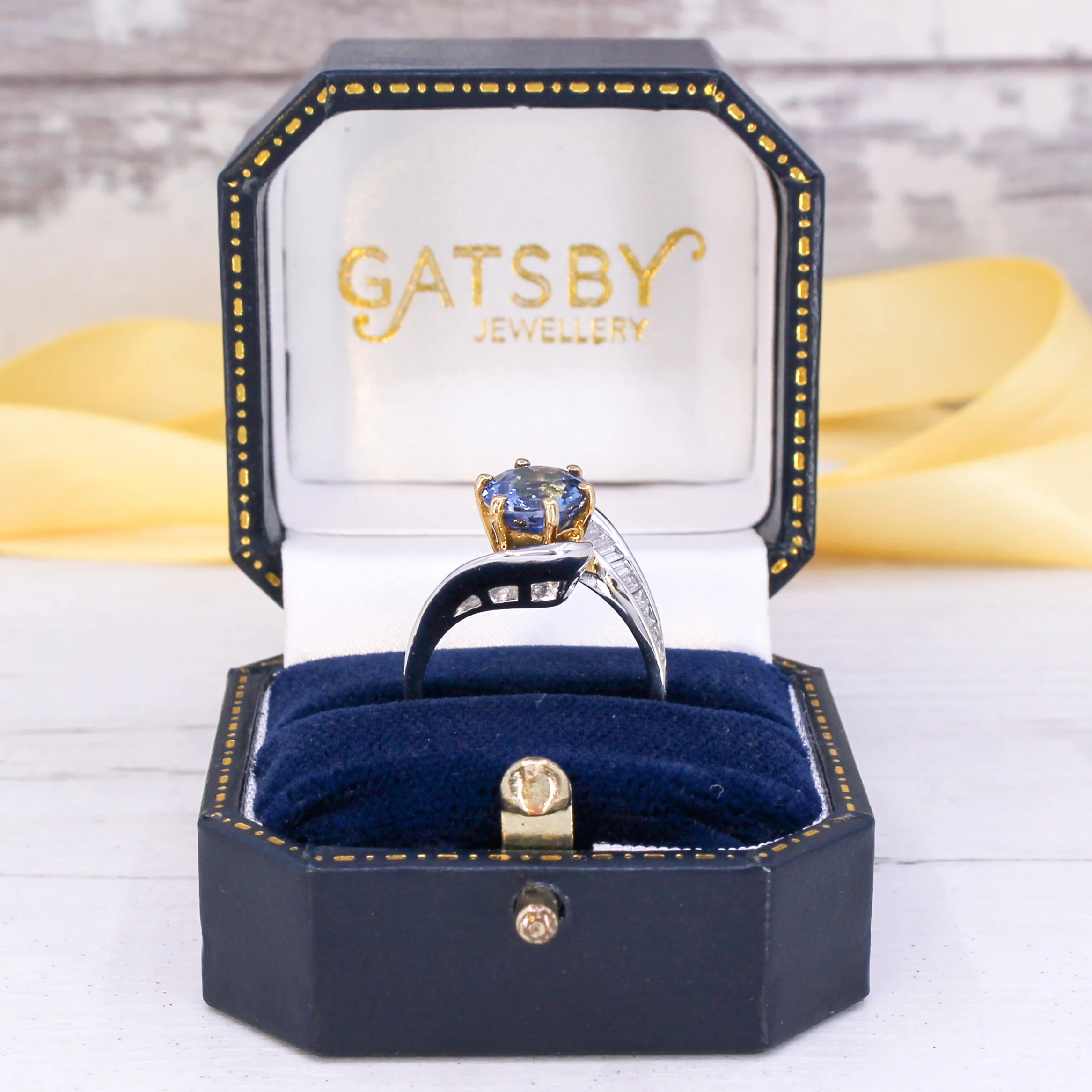 Mid Century 2.74 Carat Sapphire & 1.78 Carat Diamond Crossover Ring, circa 1965 - Image 9