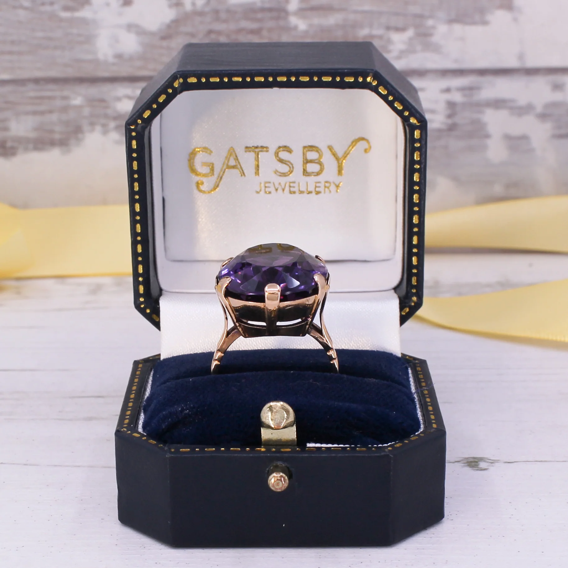 Mid Century 22.17 Carat Amethyst Solitaire Ring, circa 1960 - Image 8