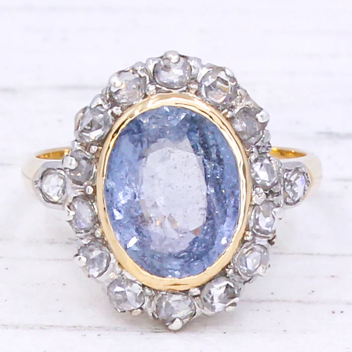 Mid Century 4.19 Carat Natural Sapphire & Rose Cut Diamond Cluster Ring, circa 1960 - Image 3