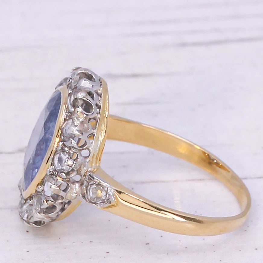 Mid Century 4.19 Carat Natural Sapphire & Rose Cut Diamond Cluster Ring, circa 1960 - Image 4