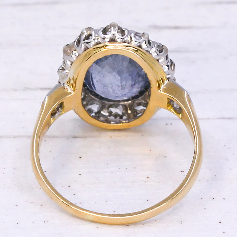 Mid Century 4.19 Carat Natural Sapphire & Rose Cut Diamond Cluster Ring, circa 1960 - Image 5