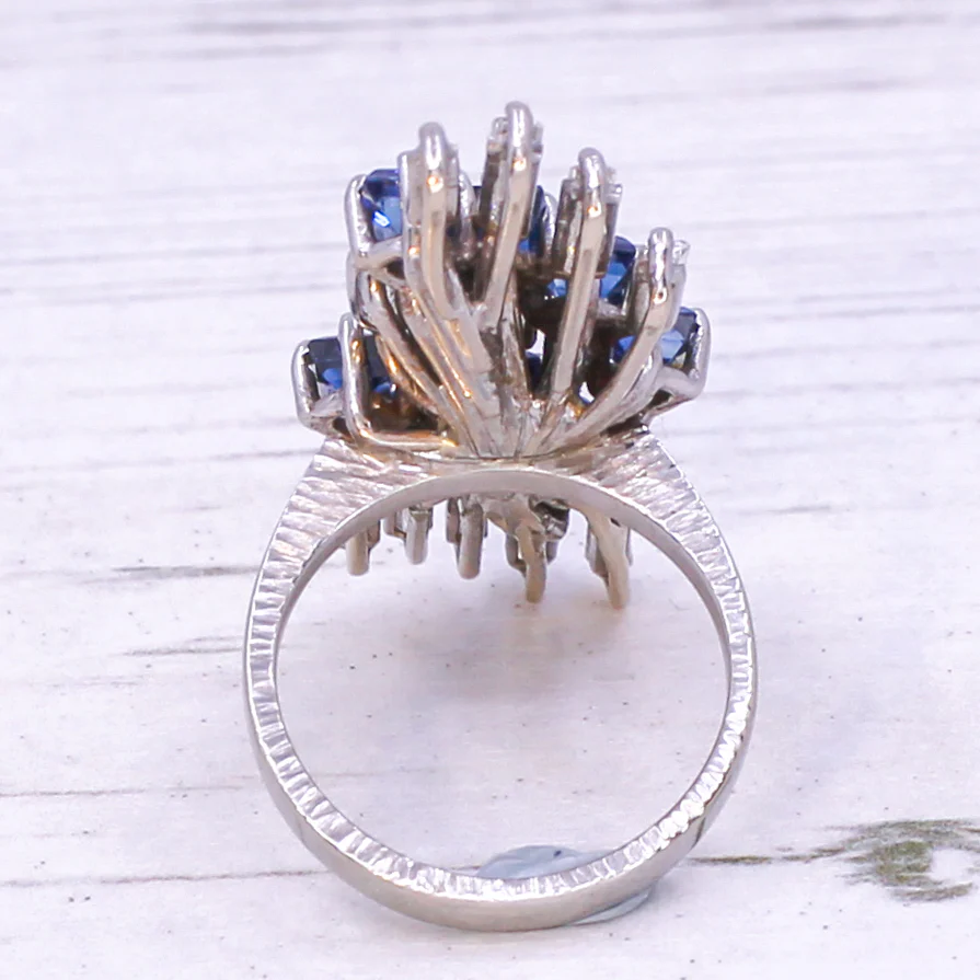 Mid Century Baguette Cut Diamond & Sapphire Cocktail Ring, circa 1965 - Image 5