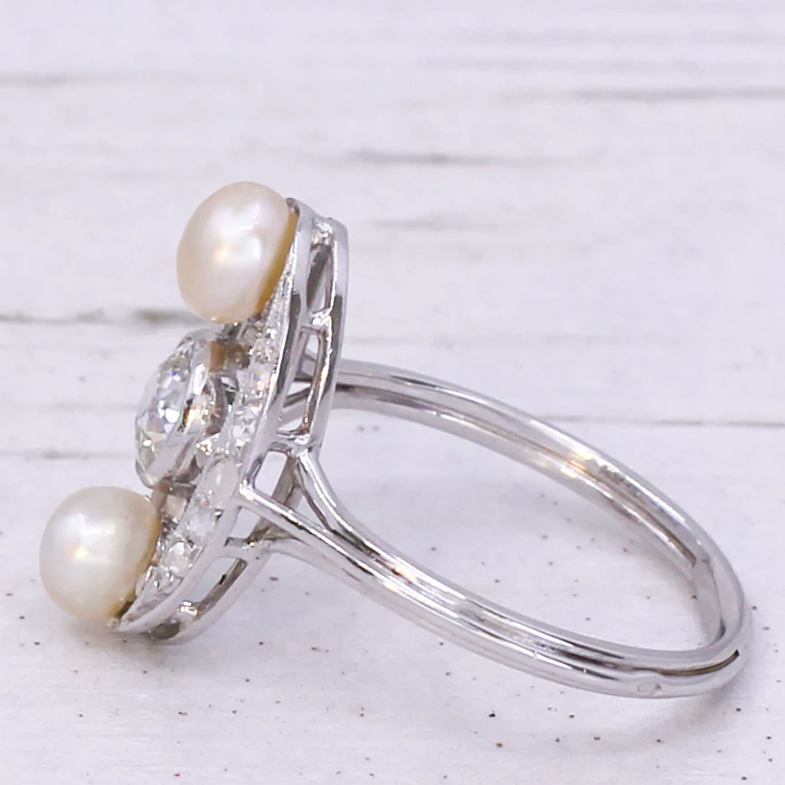 Mid Century Natural Pearl & Old Cut Diamond Ring, circa 1950 - Image 4