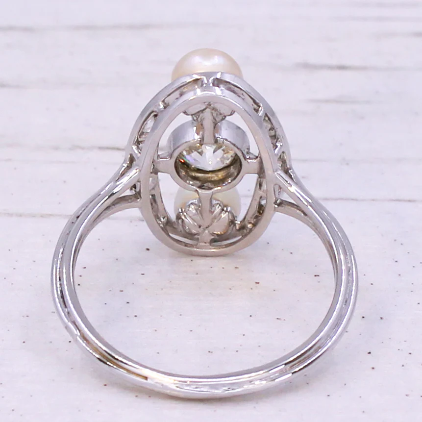 Mid Century Natural Pearl & Old Cut Diamond Ring, circa 1950 - Image 5