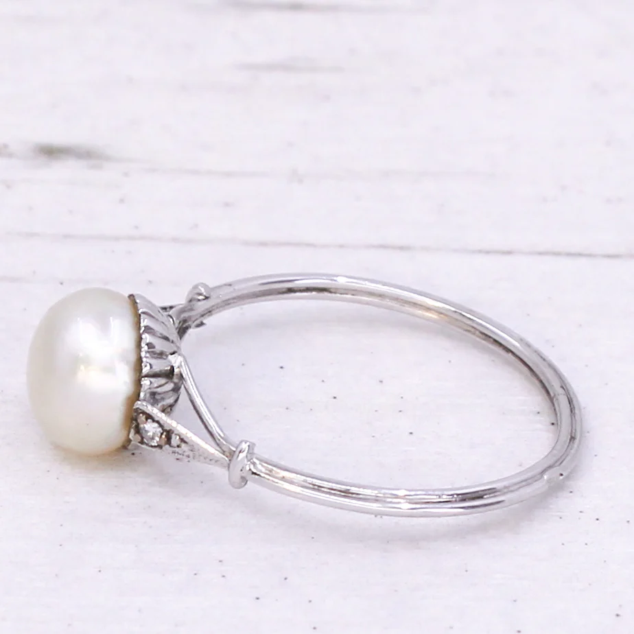Mid Century Natural Pearl Solitaire Ring, circa 1960 - Image 4