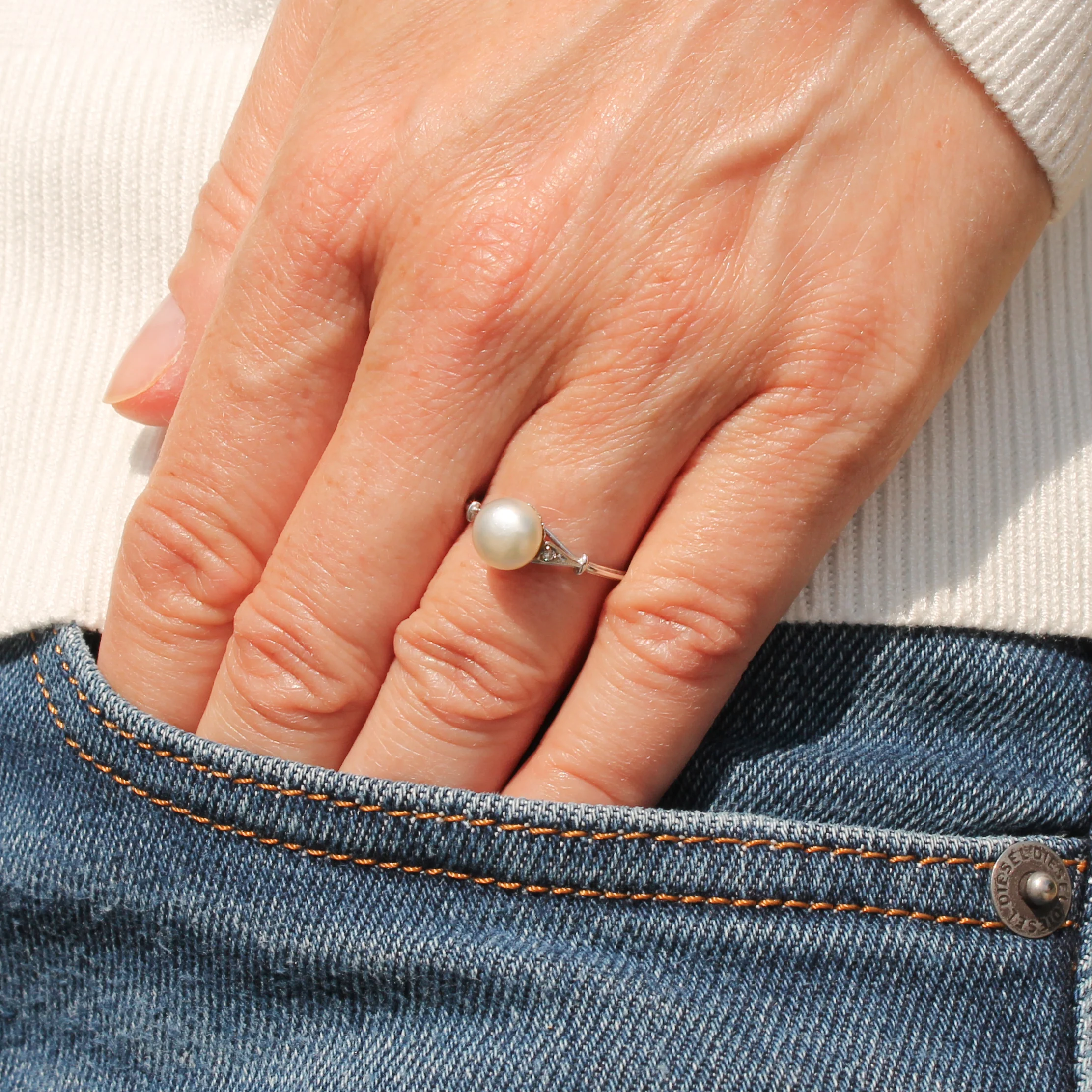 Mid Century Natural Pearl Solitaire Ring, circa 1960 - Image 6
