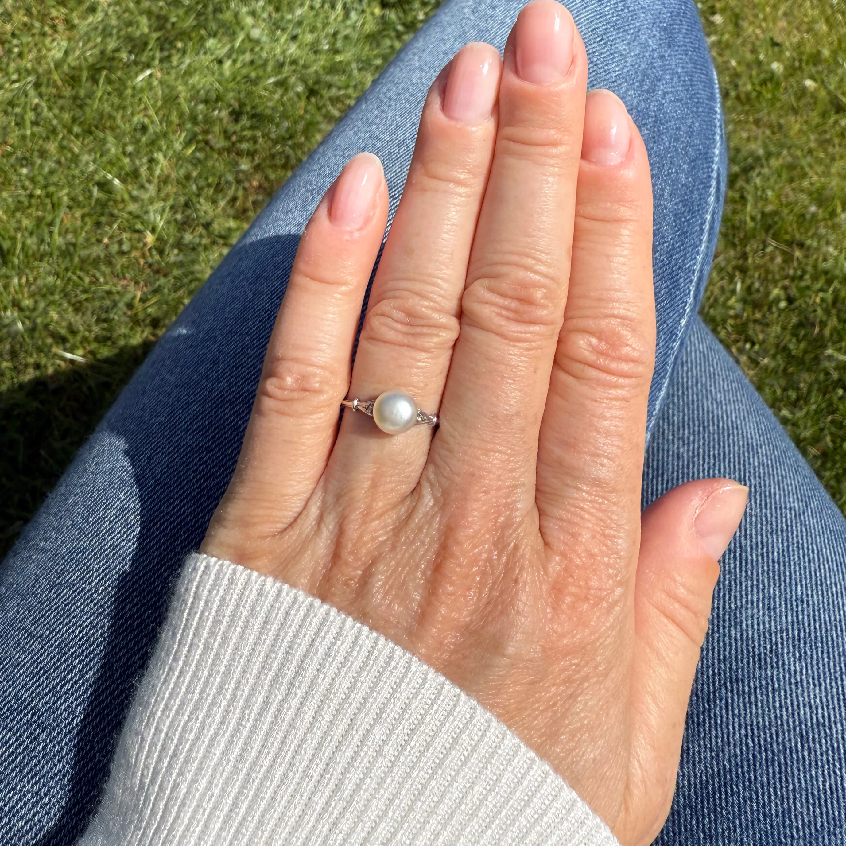 Mid Century Natural Pearl Solitaire Ring, circa 1960 - Image 7