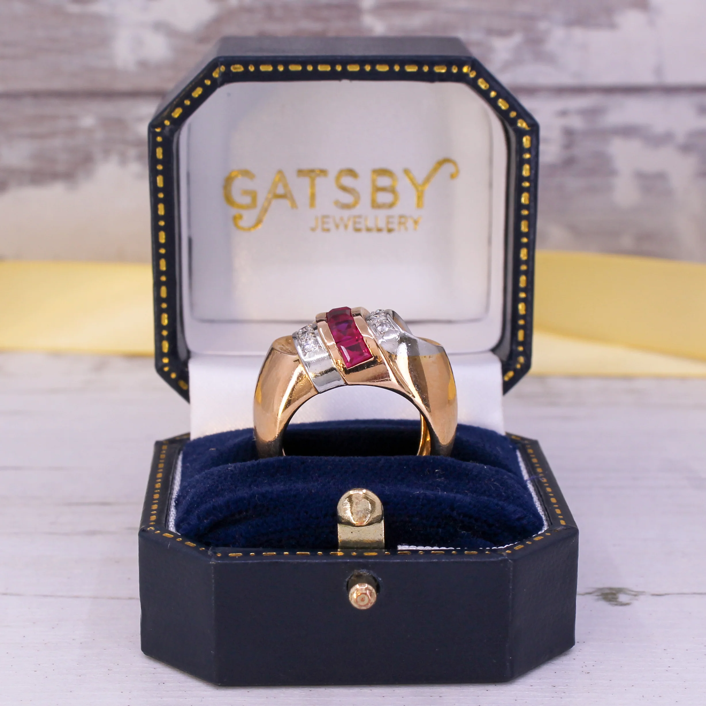 Mid Century Synthetic Ruby & Diamond Cocktail Ring, French, circa 1950 - Image 10