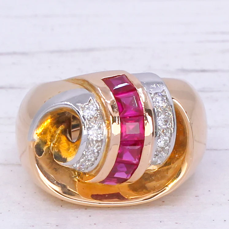 Mid Century Synthetic Ruby & Diamond Cocktail Ring, French, circa 1950 - Image 3