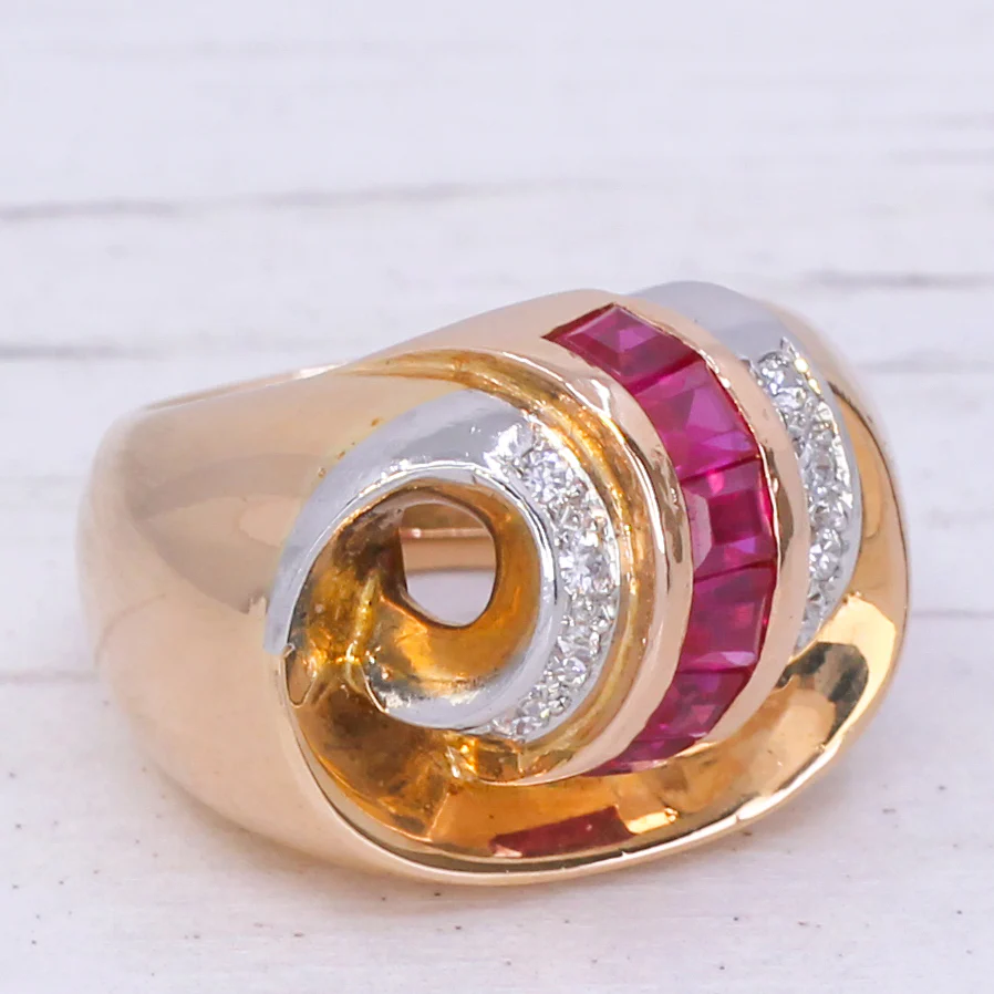 Mid Century Synthetic Ruby & Diamond Cocktail Ring, French, circa 1950 - Image 4