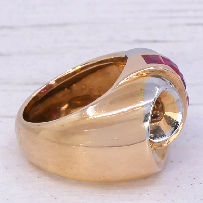 Mid Century Synthetic Ruby & Diamond Cocktail Ring, French, circa 1950 - Image 5