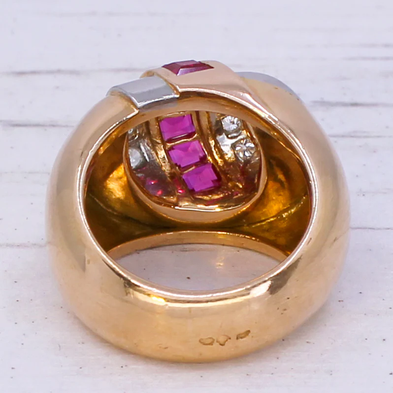 Mid Century Synthetic Ruby & Diamond Cocktail Ring, French, circa 1950 - Image 7