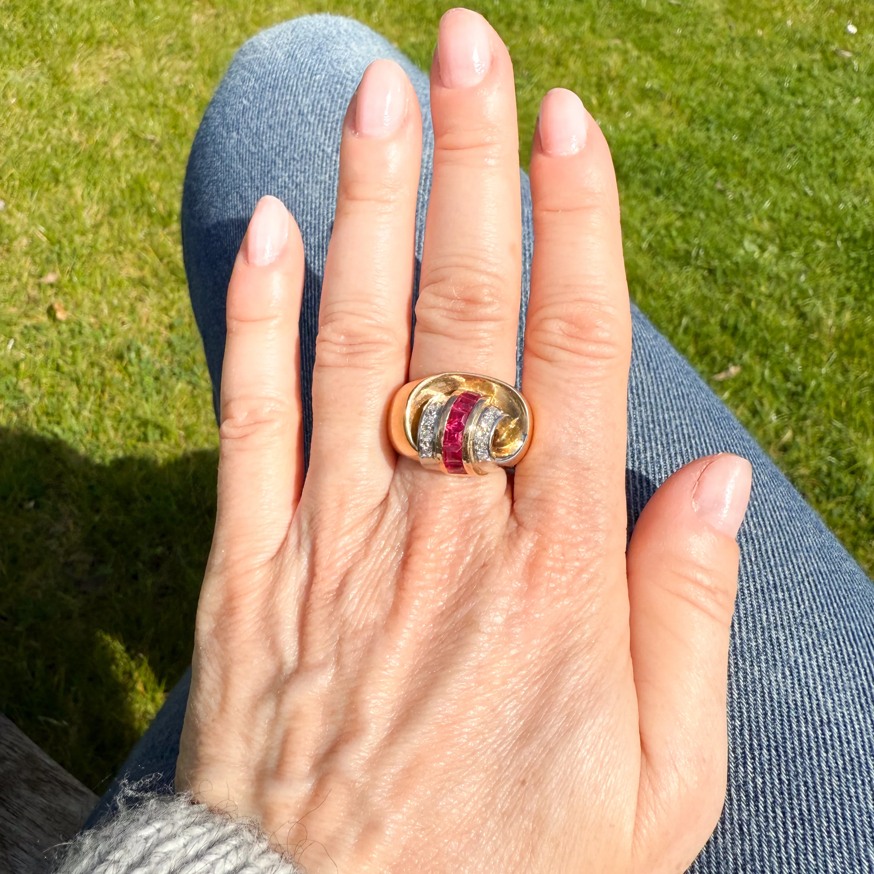 Mid Century Synthetic Ruby & Diamond Cocktail Ring, French, circa 1950 - Image 8