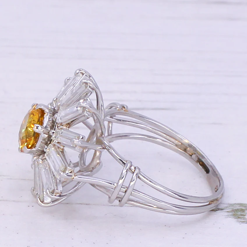 Mid Century Yellow Sapphire & Baguette Cut Diamond "Sunshine" Ring, circa 1970 - Image 4