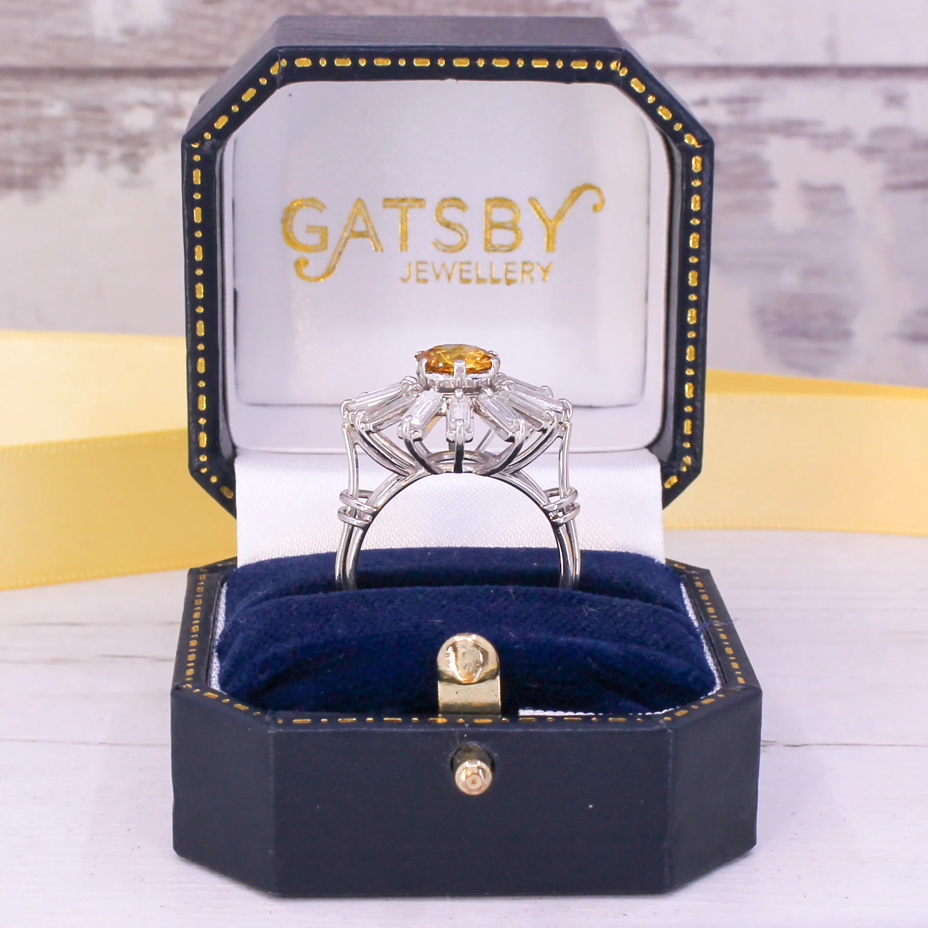 Mid Century Yellow Sapphire & Baguette Cut Diamond "Sunshine" Ring, circa 1970 - Image 7
