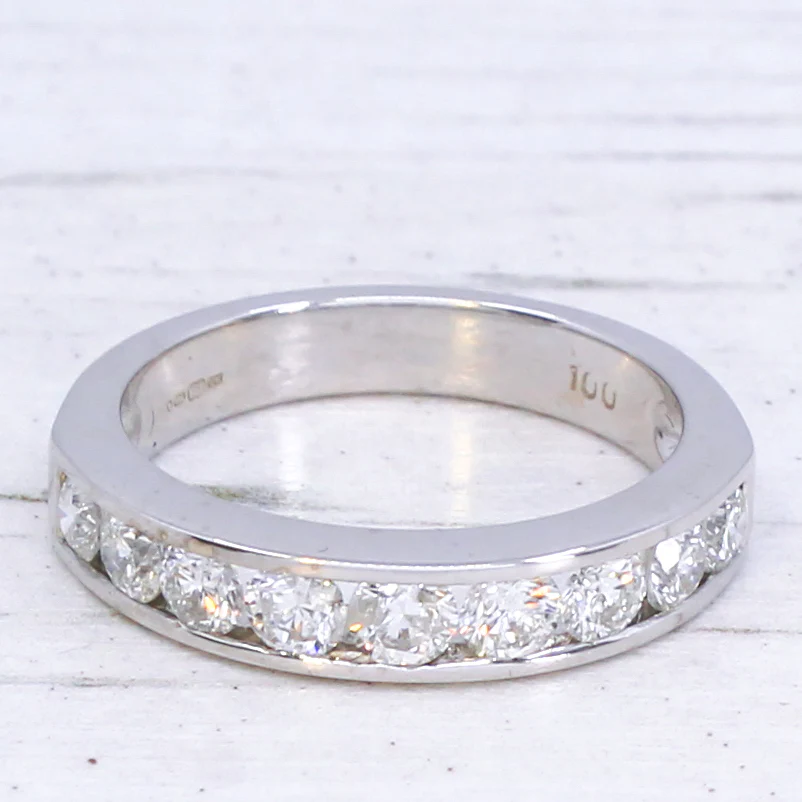 Modern 1.00 Carat Diamond Half Eternity Ring, 18k White Gold, size M