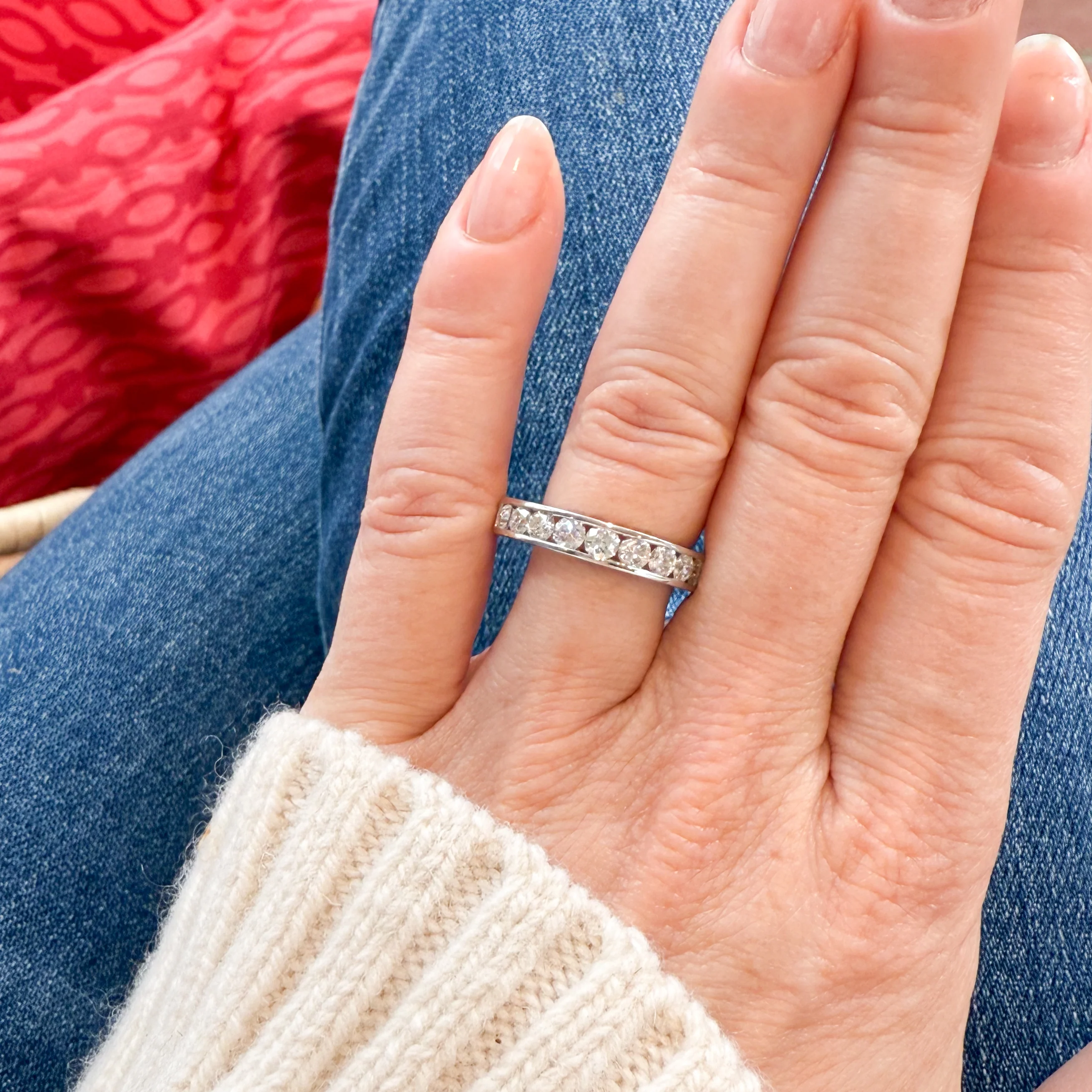 Modern 1.00 Carat Diamond Half Eternity Ring, 18k White Gold, size M - Image 6
