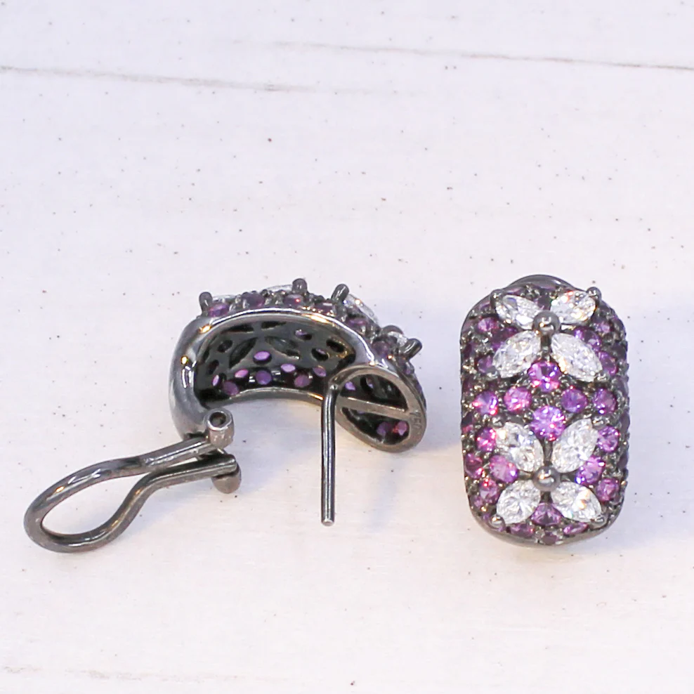 Modern Marquise Cut Diamond & Pink Sapphire Earrings, 18k Gold - Image 7