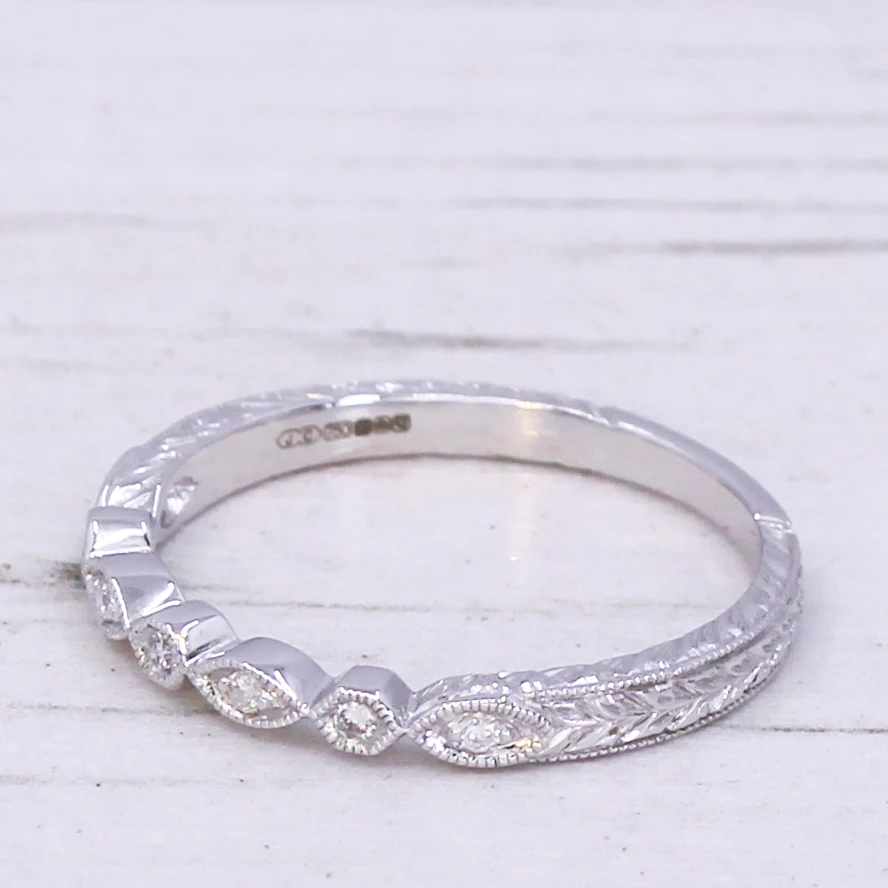 Modern Ornate Diamond Band Ring, 18k White Gold, Size N - Image 4
