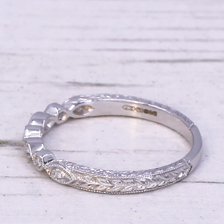 Modern Ornate Diamond Band Ring, 18k White Gold, Size N - Image 5