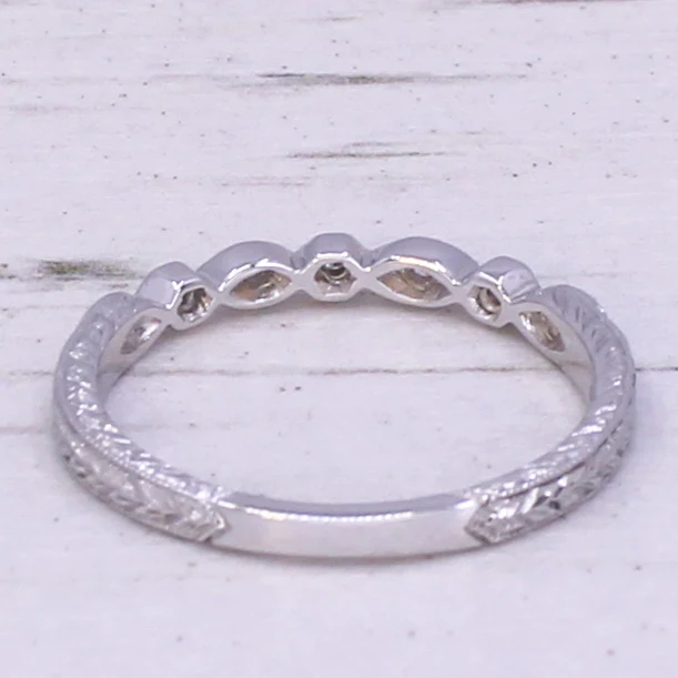 Modern Ornate Diamond Band Ring, 18k White Gold, Size N - Image 6