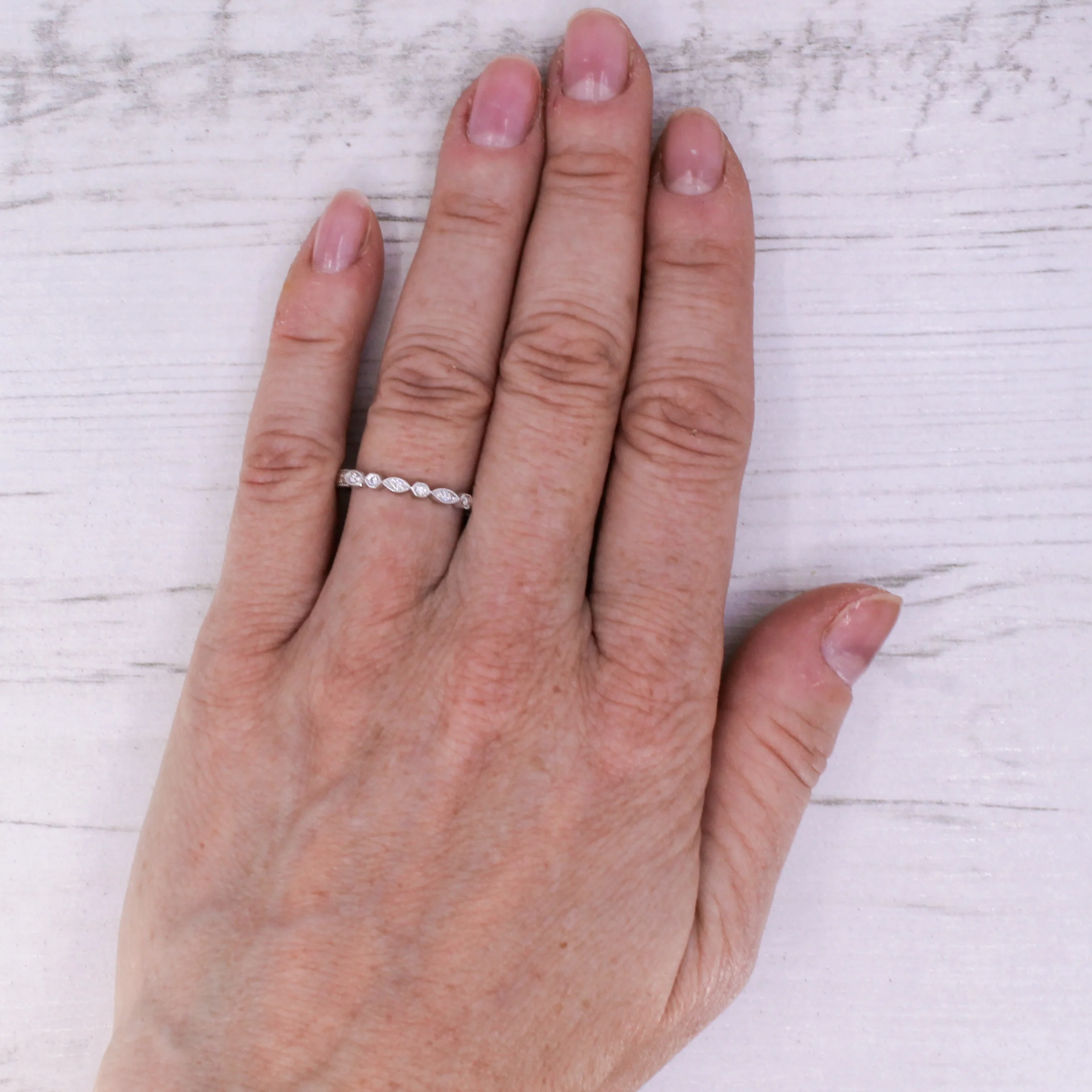 Modern Ornate Diamond Band Ring, 18k White Gold, Size N - Image 8