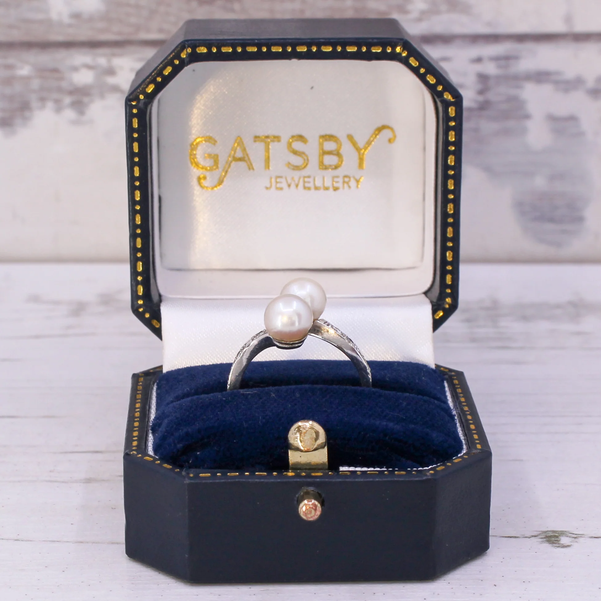 Modern Two Pearl Crossover Ring, 14k White Gold - Image 8