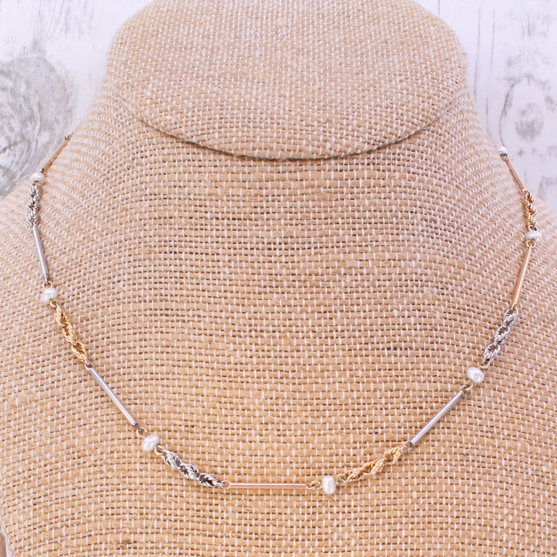 Natural Seed Pearl Chain Necklace in 18k Yellow Gold & Platinum, circa 1960 - Image 5